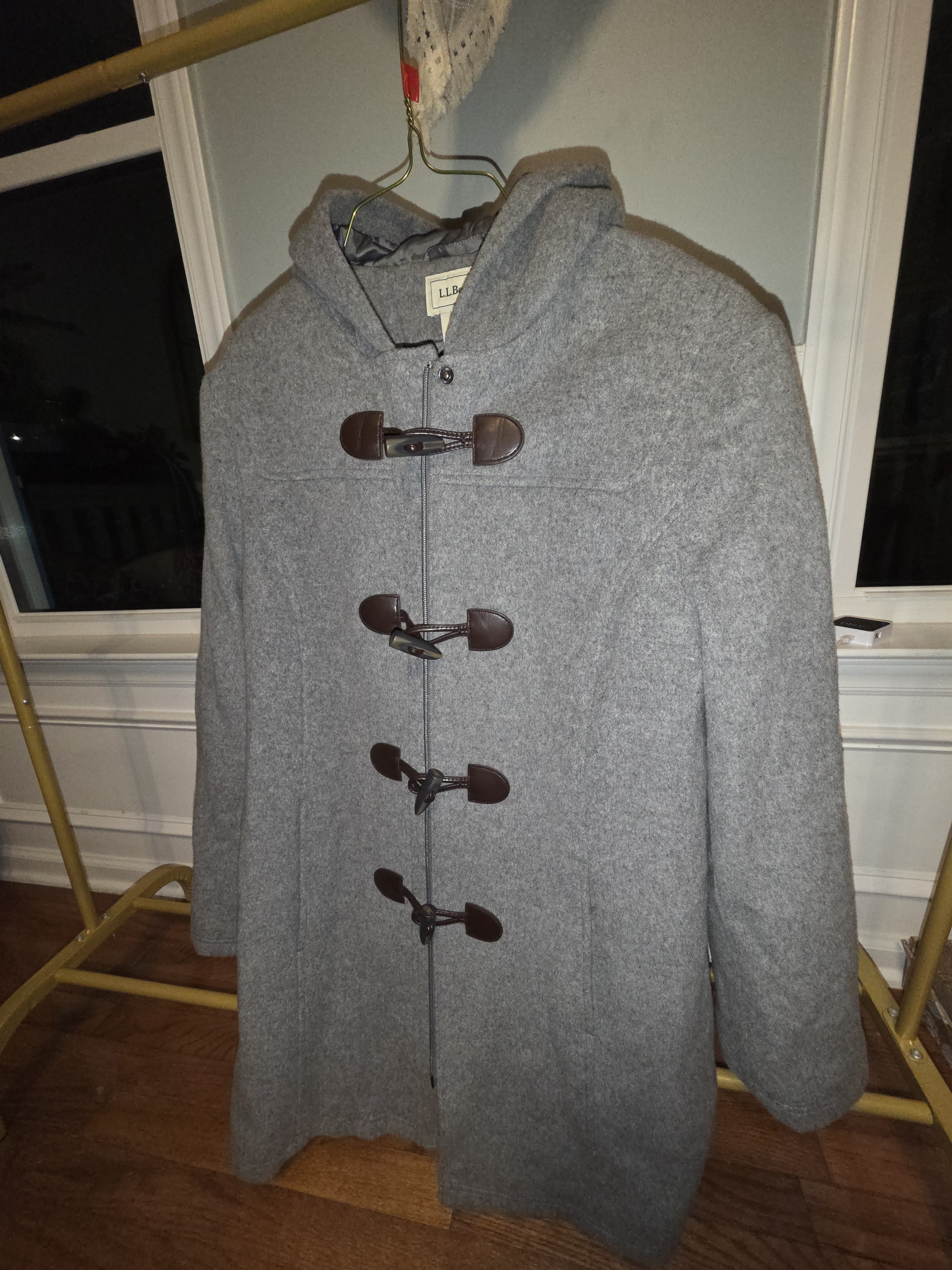 L.L. Bean Gray Wool Toggle Coat With Hood